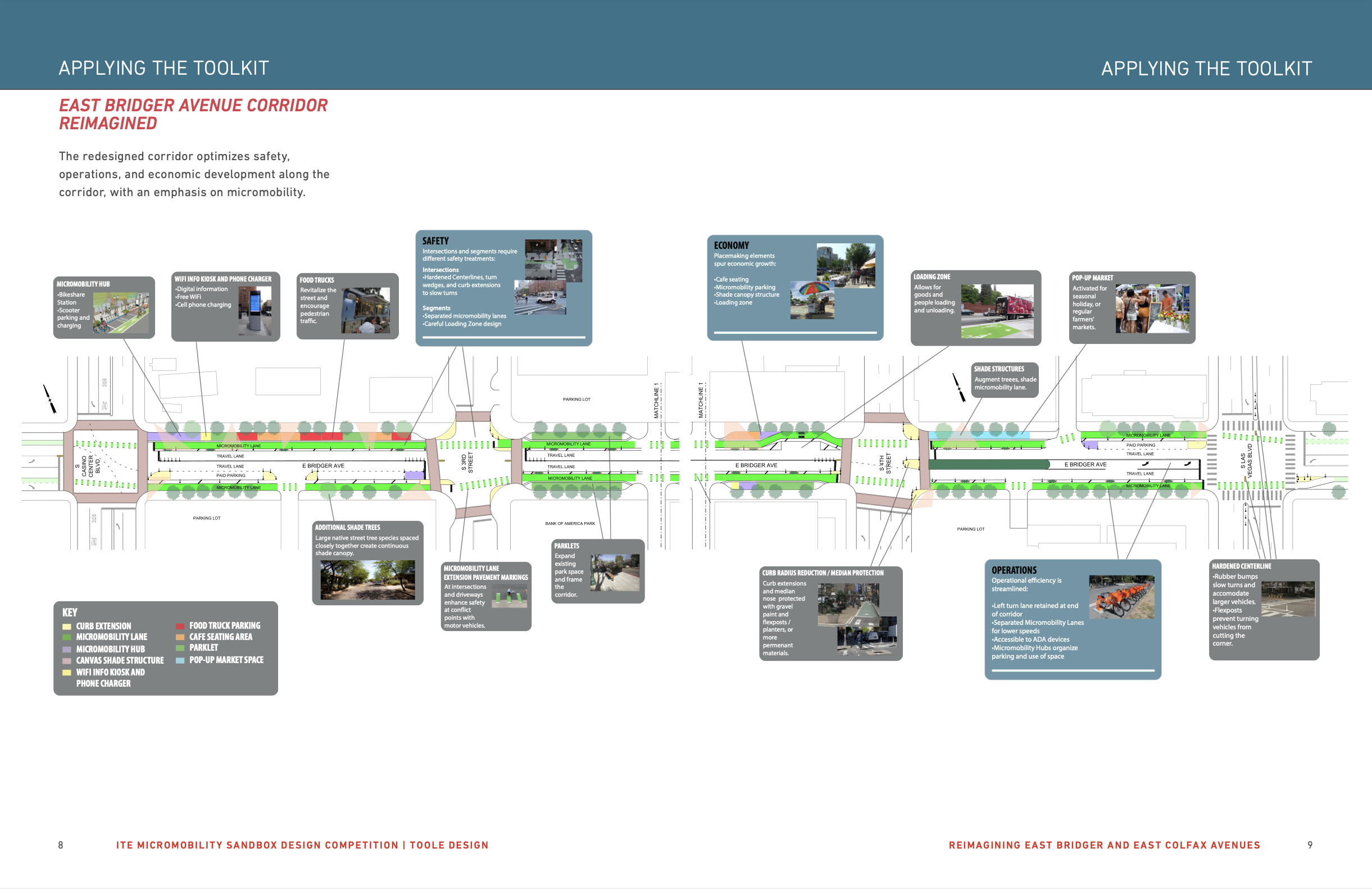 Winning corridor design including roadway reallocation and safety treatments.