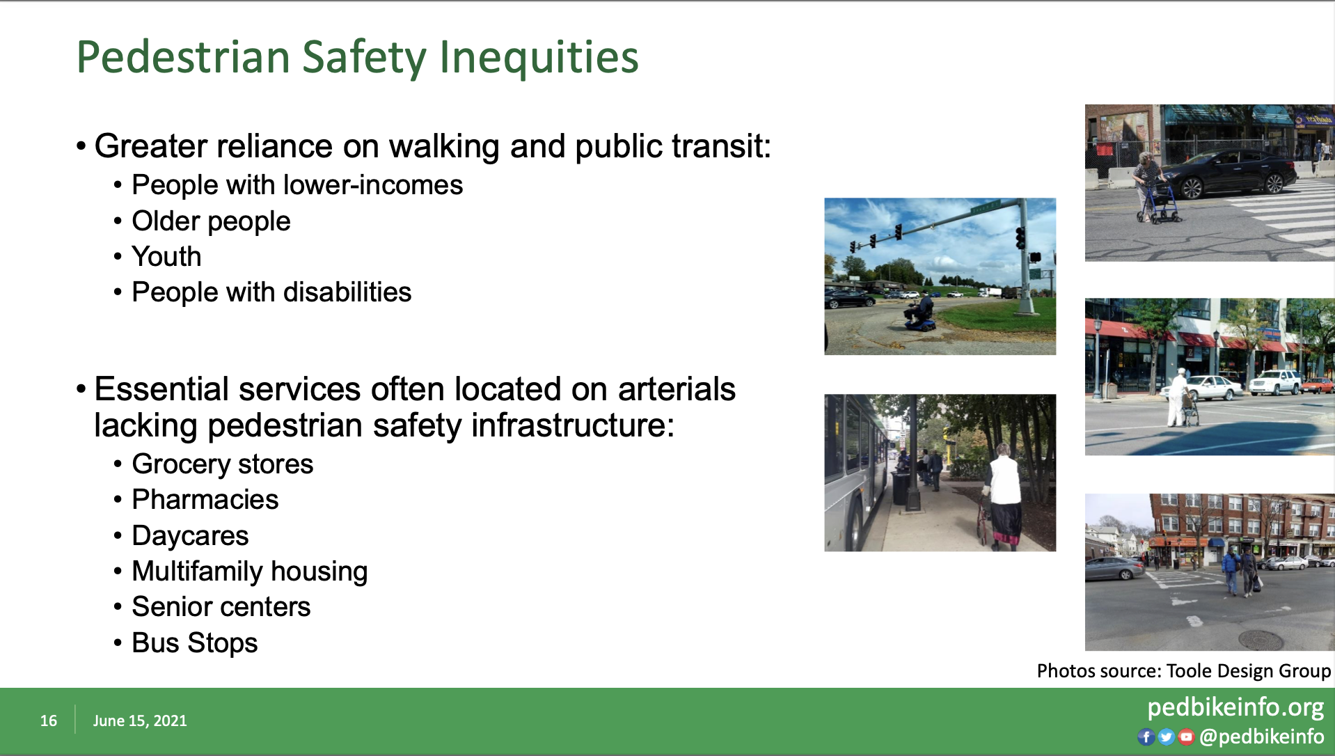 Description of current pedestrian safey inequities.